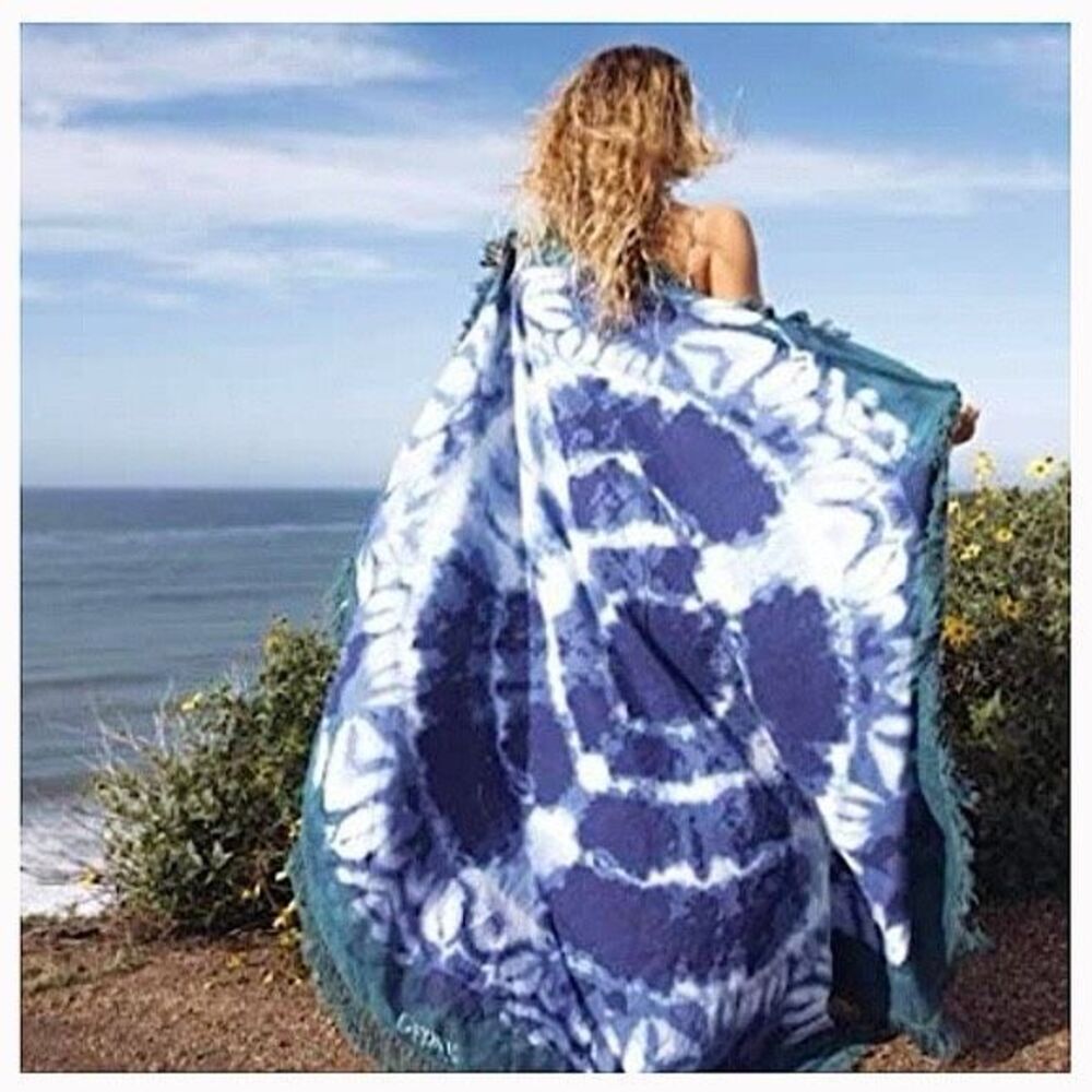 This Gypsy 05 Blue Tie Dye Cotton Mandala Print Table Cloth Throw Sheet Yoga is